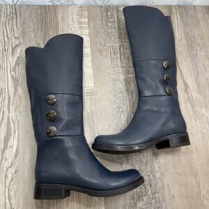 Whitein Tall Boots Blue Leather Buttons and Zipper Handmade In Italy Size 36